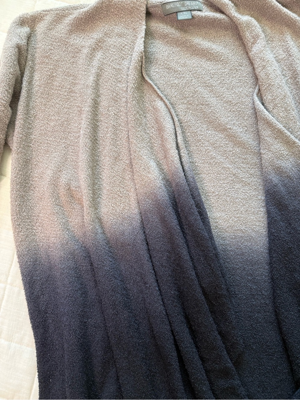 Barefoot Dreams Ombre Open-Front Women’s Cardigan Sweater - Taupe to Black - Picture 7 of 8